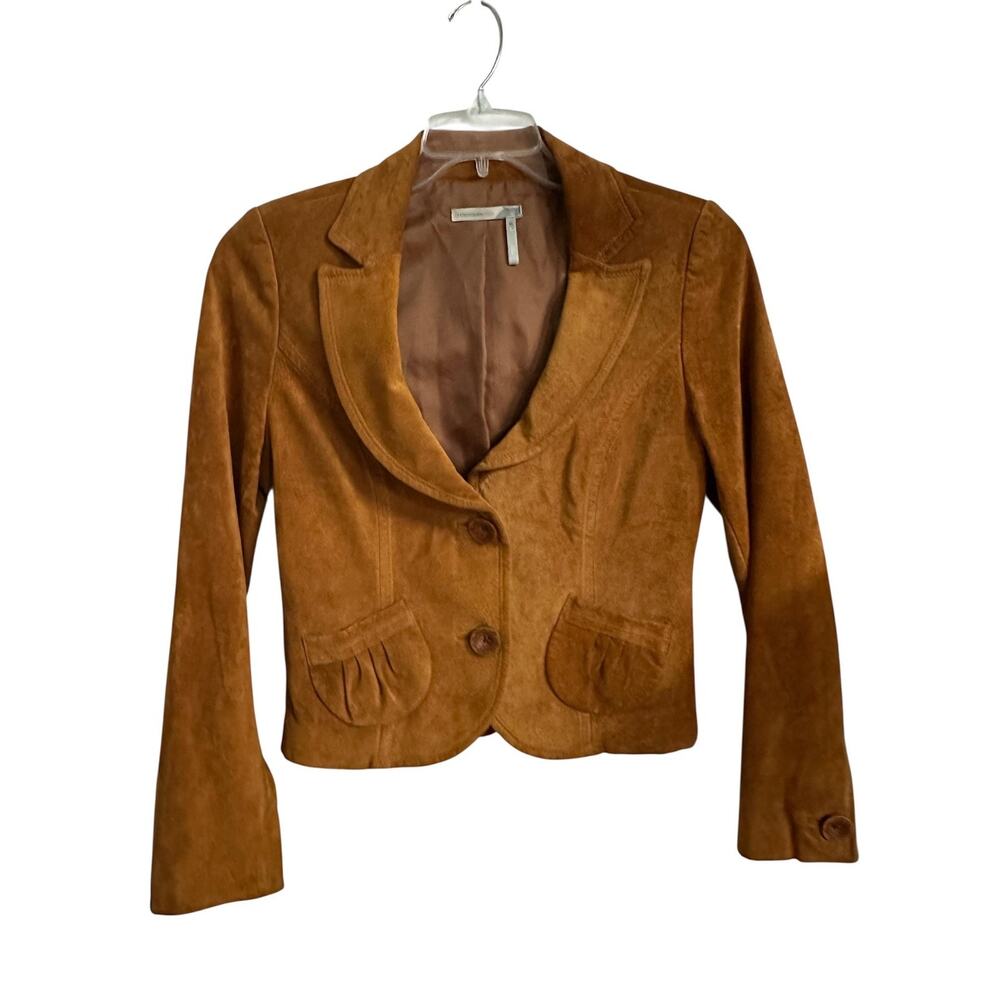 Classiques Entier Blazer Womens M Brown Leather Cropped Lined Workwear Jacket